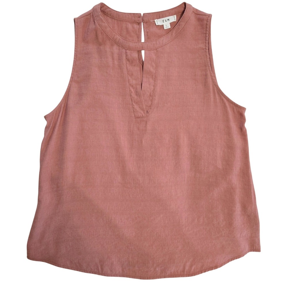 E&M Classic Split‎ Neck Sleeveless Blouse Terracotta Rayon Keyhole , Size LG